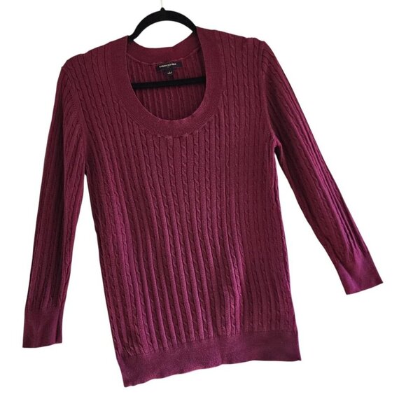 Banana Republic Cable Knit Sweater Burgundy Long Sleeve Scoop Neck Women Large - Picture 2 of 9